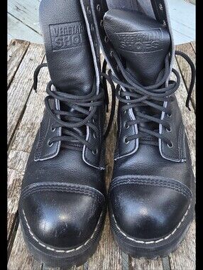 Women's Black Combat Boots - Stitched Lug Sole Moto Style